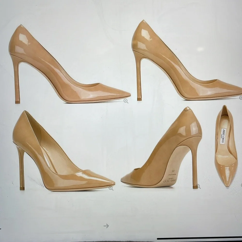 Jimmy Choo Stiletto Heels Nude Patent Leather 39.5 Made In Italy EUC